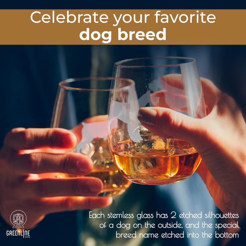 GreenLine Goods Schnauzer Stemless Wine Glasses (Set of 2) | Unique Gift for Dog Lovers | Hand Etched with Breed Name on Bottom - Image 2